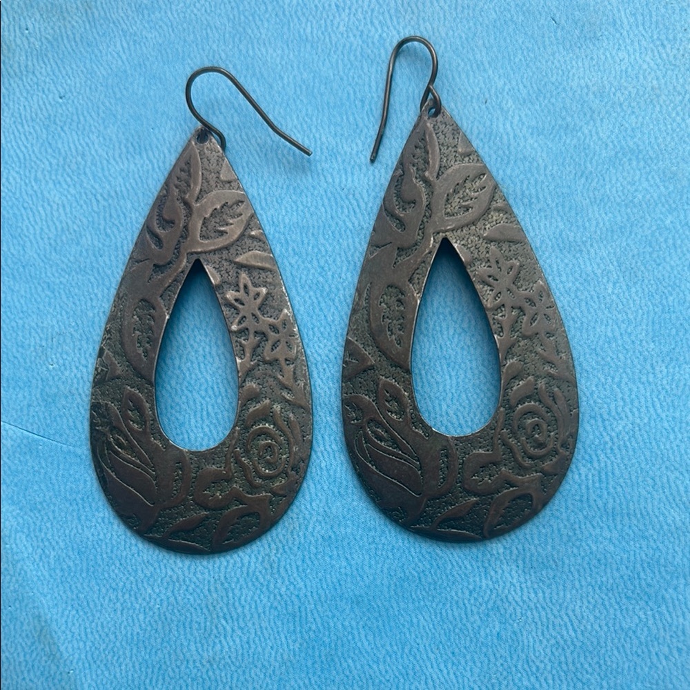 Antiqued Floral Teardrop Earrings